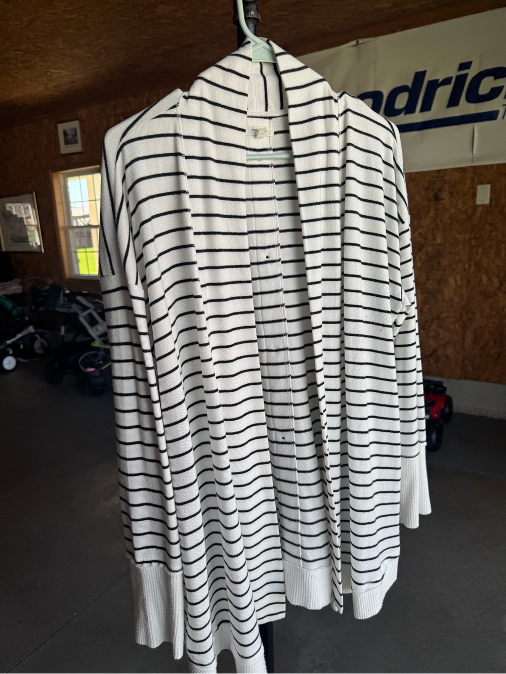 Maurices White and Black Striped Open-Front Cardigan